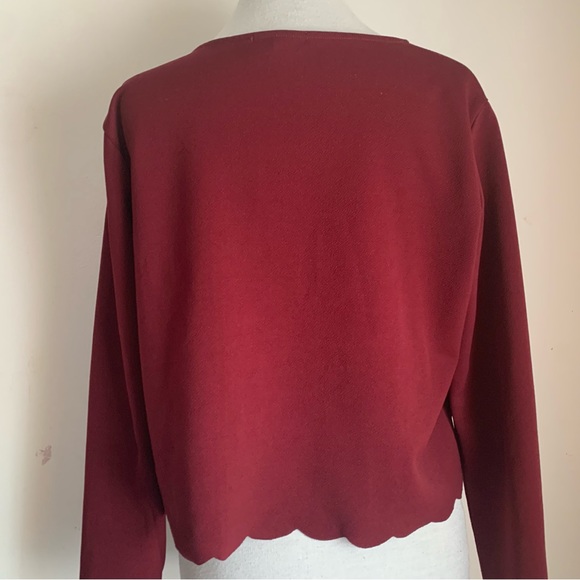 New Look Long Sleeve Top Burgundy Round Neck Stretch Waist Length UK Size 16 - Picture 8 of 8